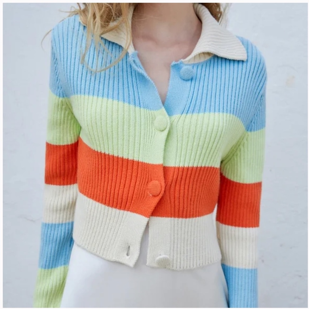 ZARA ribbed knit striped cardigan blogger insta favorite NWT - Picture 10 of 14